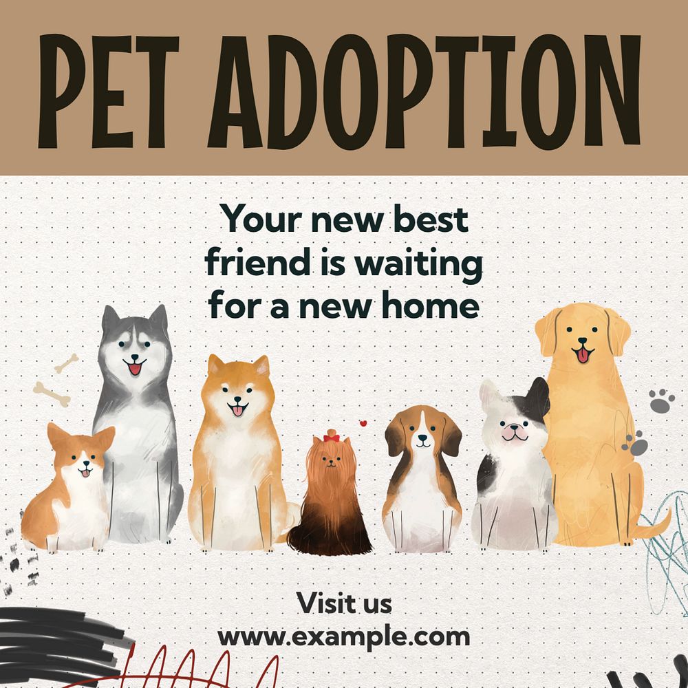 Pet adoption Instagram post template, editable text