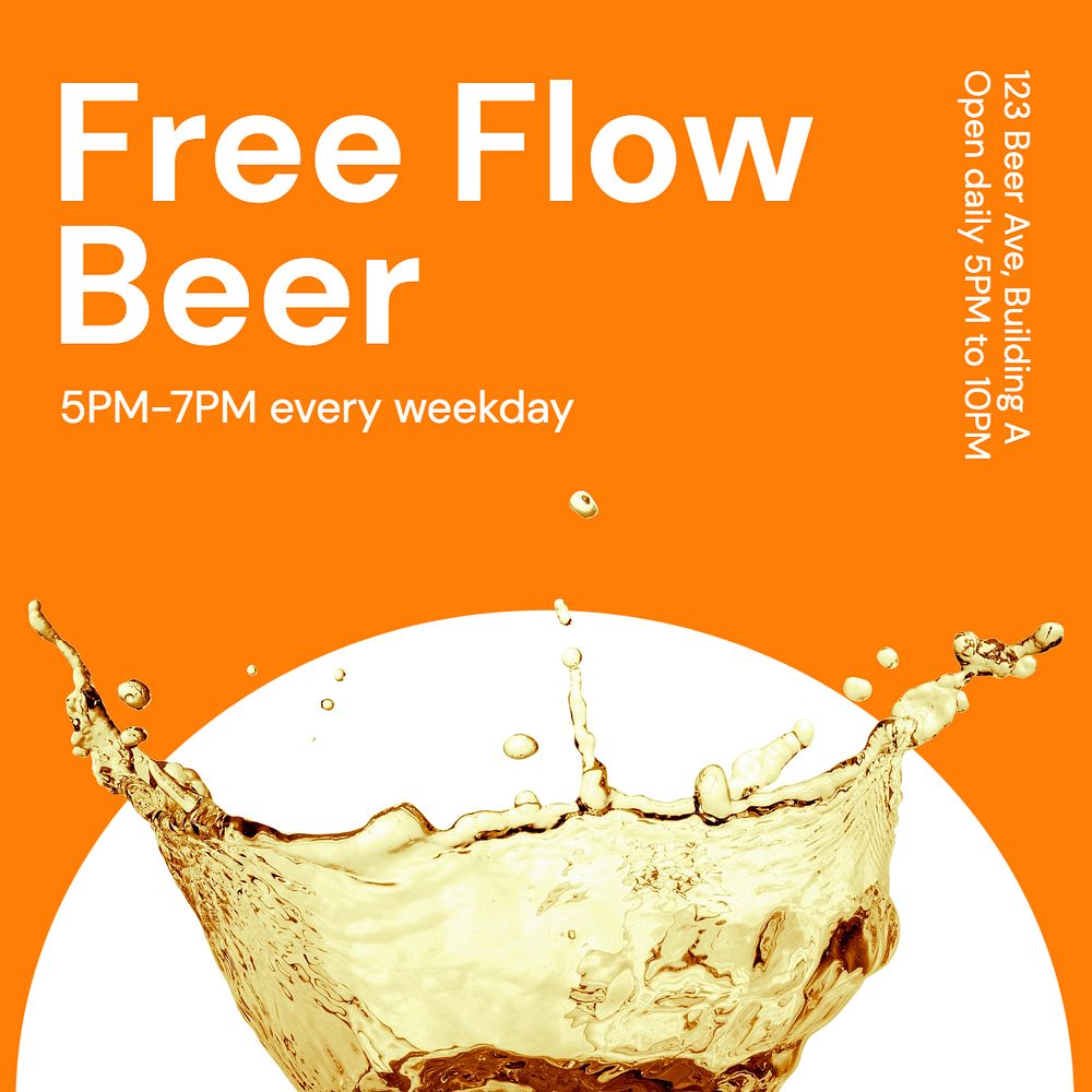 Free flow beer Instagram post template, editable text