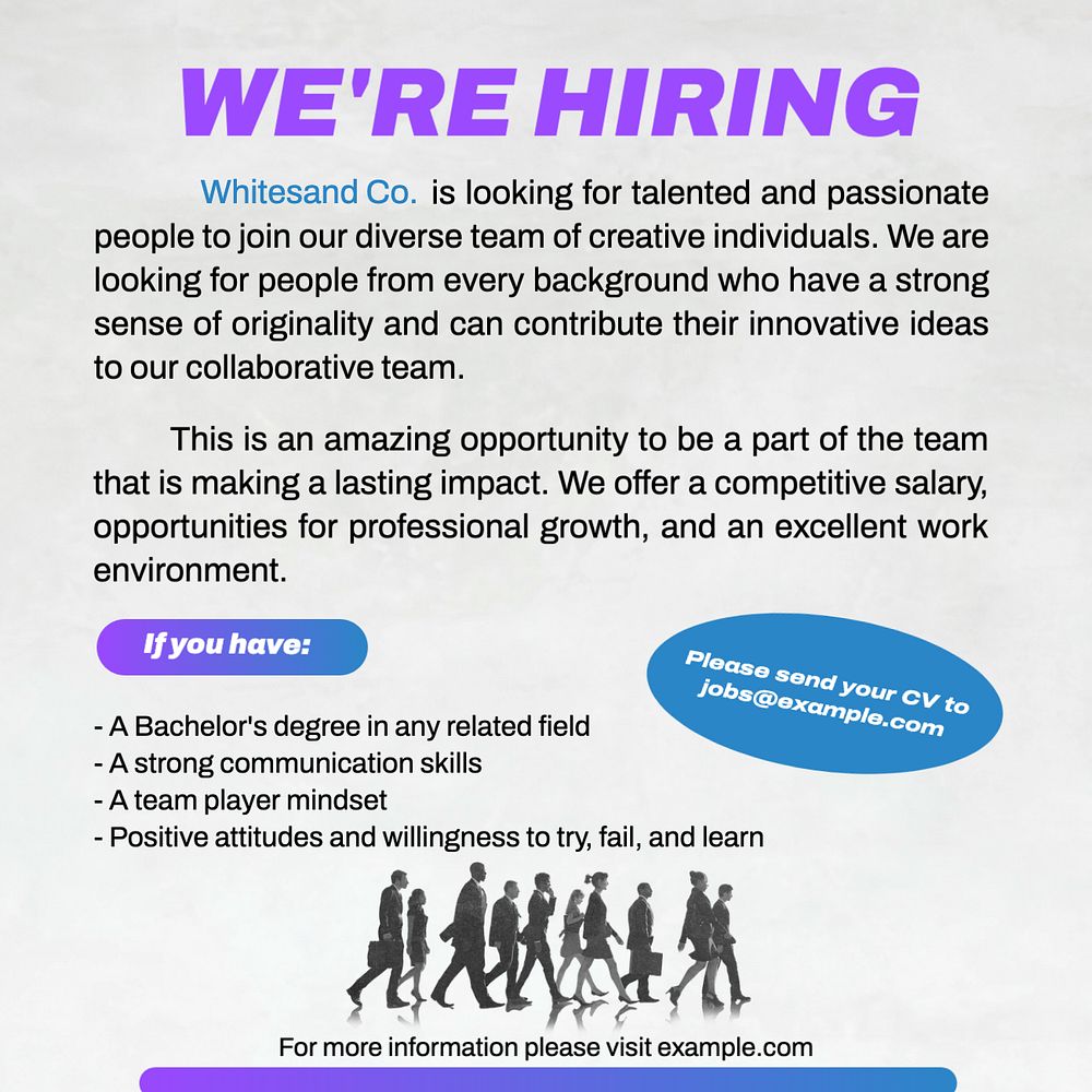 We're hiring Instagram post template, editable text