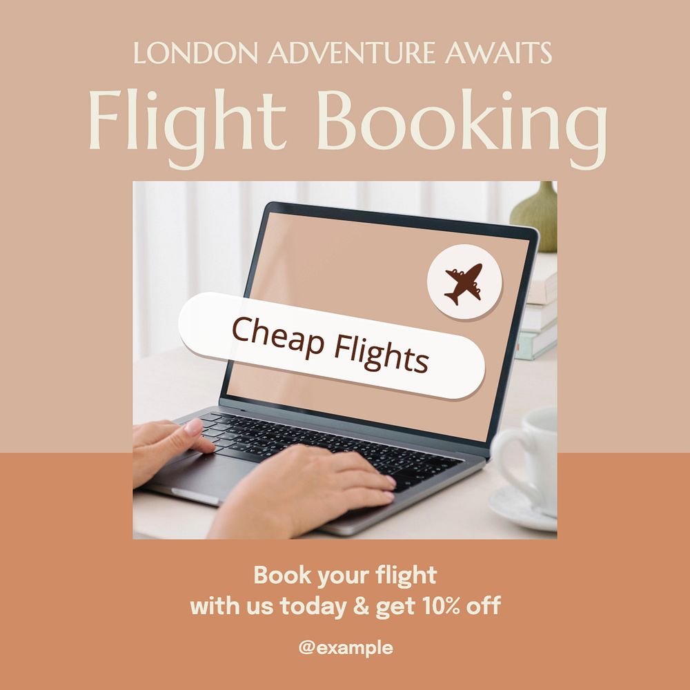 Flight booking Instagram post template, editable text