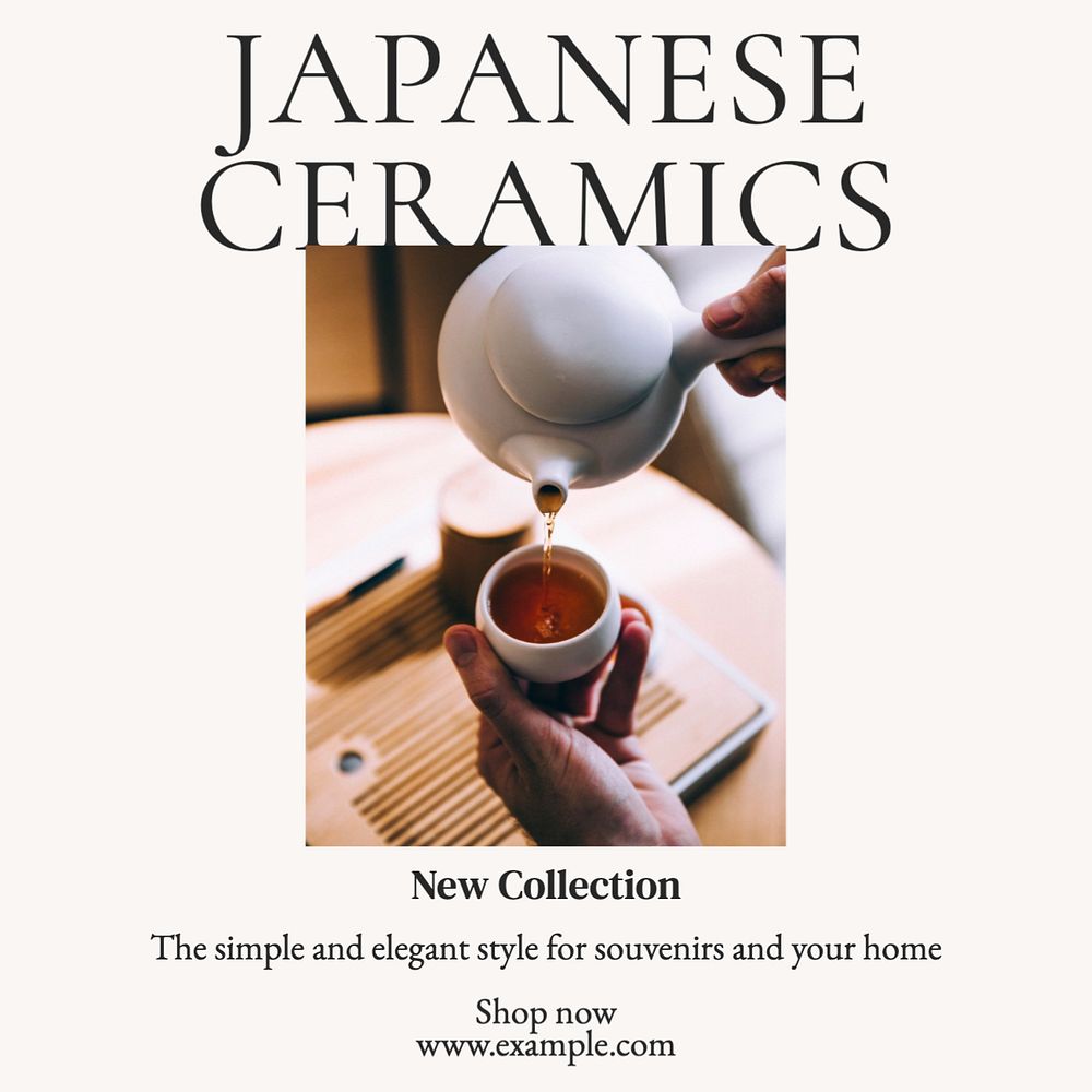 Japanese ceramics collection Instagram post template, editable text