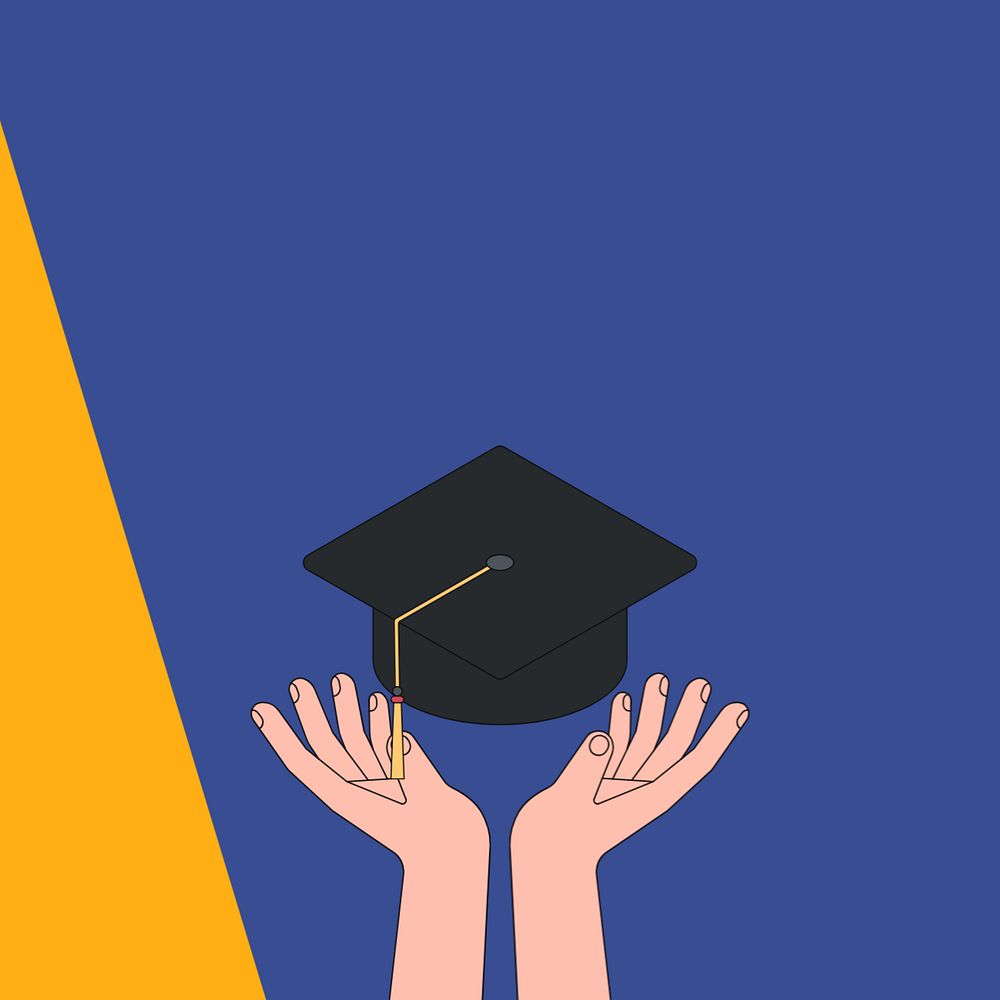 Hand presenting graduation cap background, education illustration, editable design