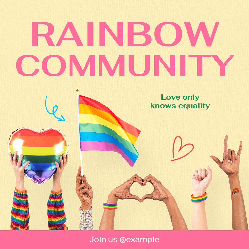 LGBTQ rainbow community Instagram post template, editable text