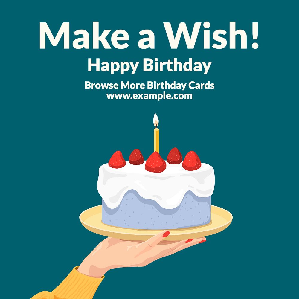 Birthday card wish Instagram post template, editable text