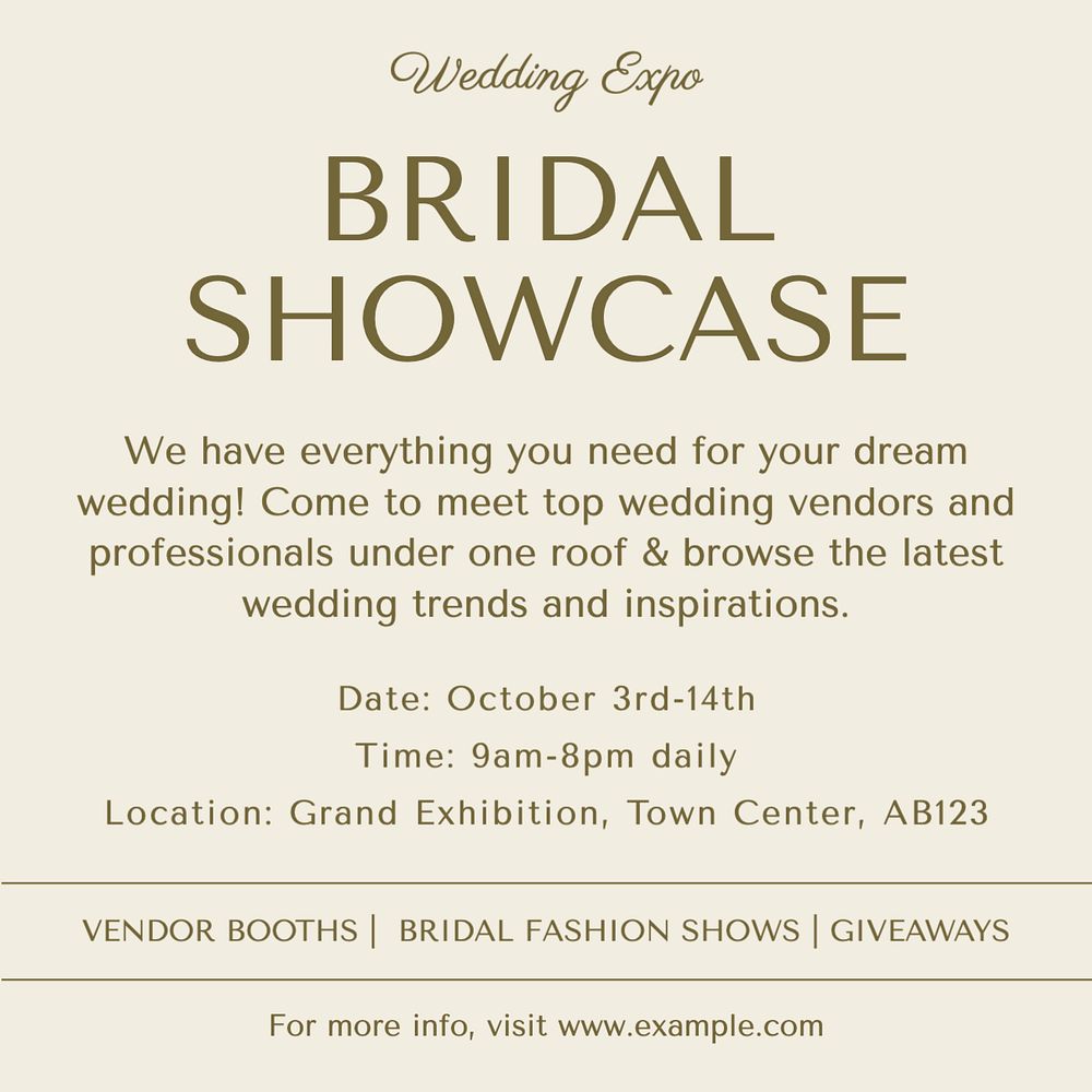 Bridal showcase Instagram post template, editable text