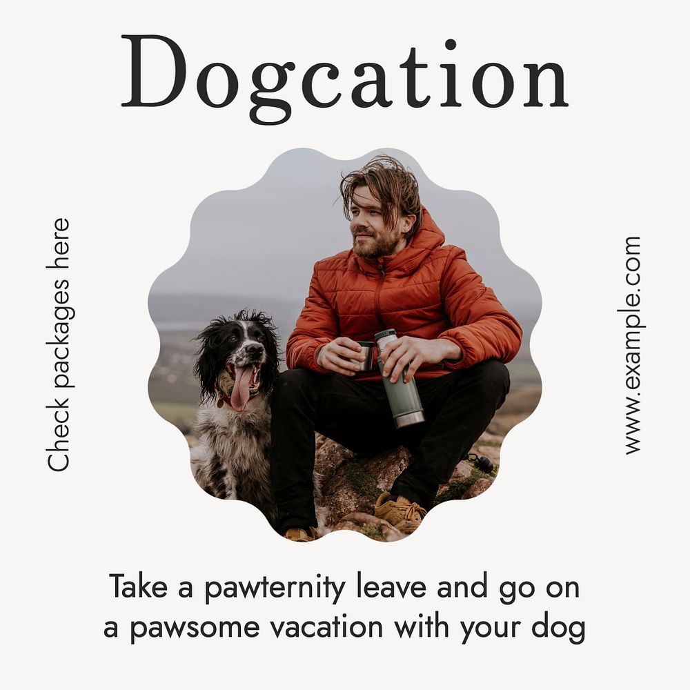 Dog vacation Instagram post template, editable text