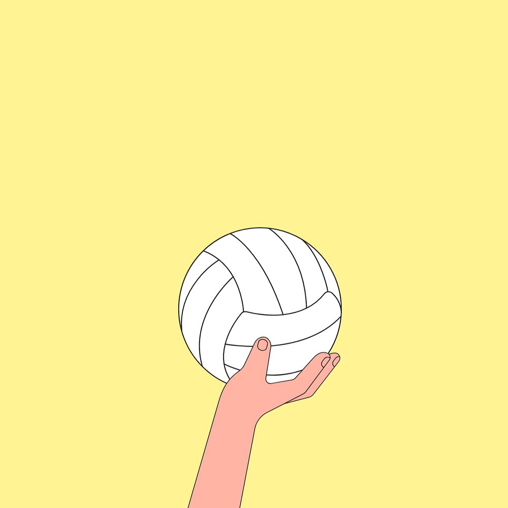 Hand shooting white volleyball background, sports illustration, editable design