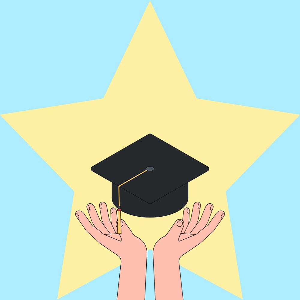 Hand presenting graduation cap background, education illustration, editable design