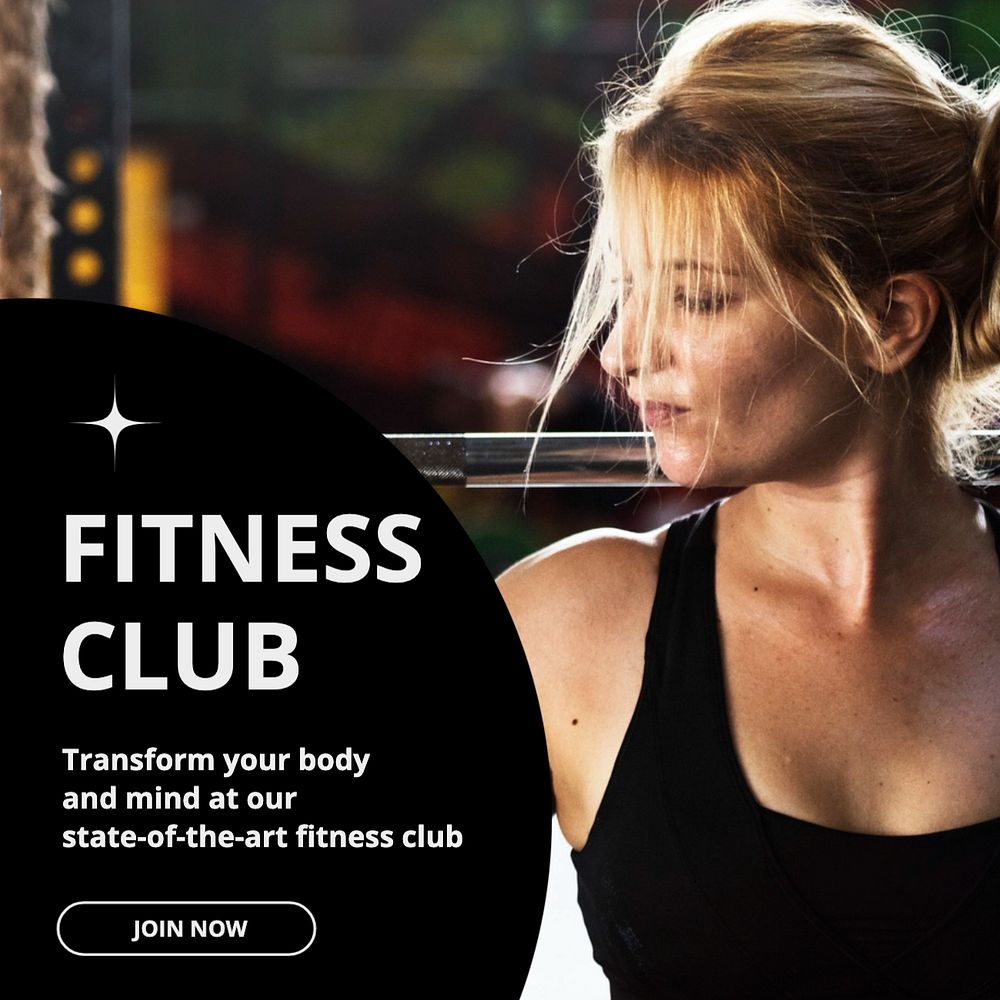 Fitness Gym Club Instagram post template, editable text