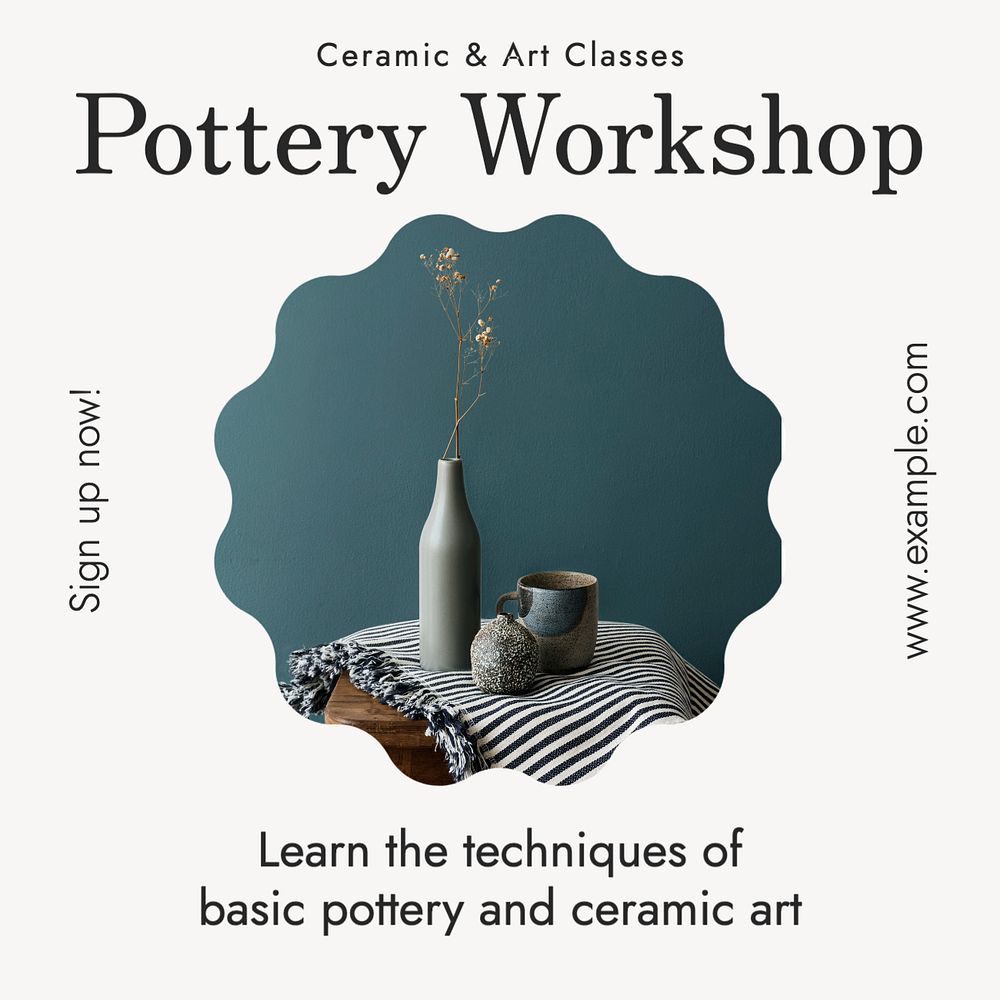 Pottery workshop Instagram post template, editable text