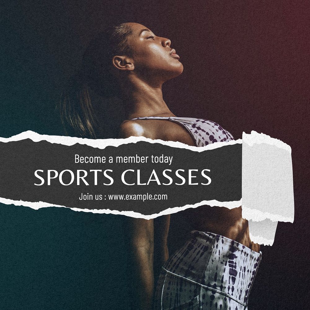 Sports classes Instagram post template, editable text