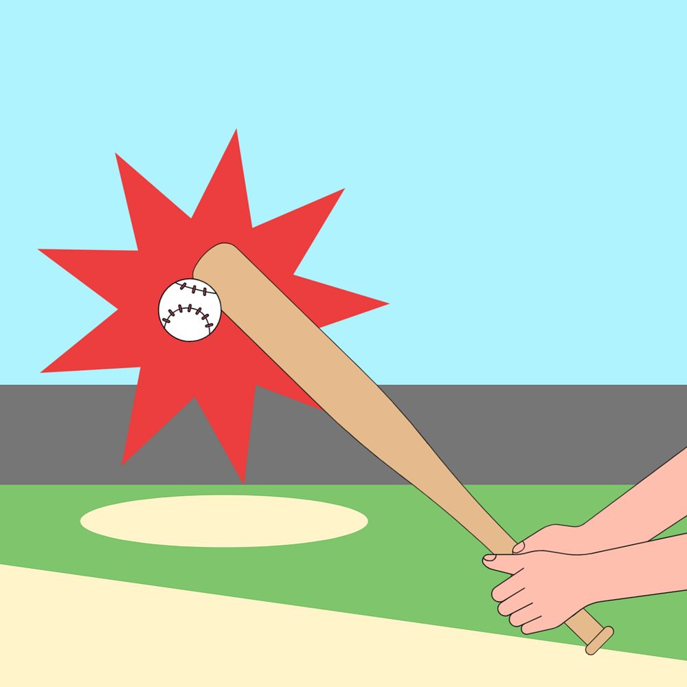 Hands hitting home run baseball background, sports illustration, editable design