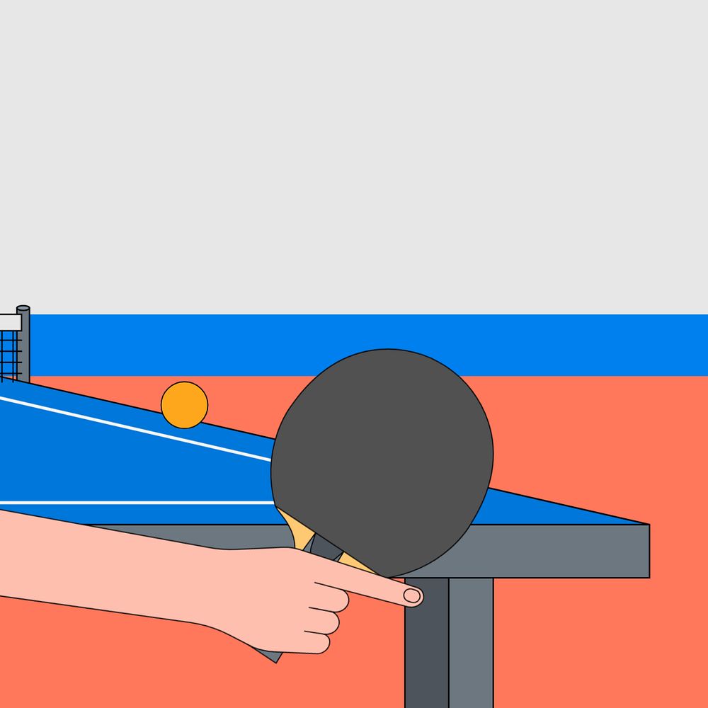 Hand hitting ping pong with paddles background, sports illustration, editable design