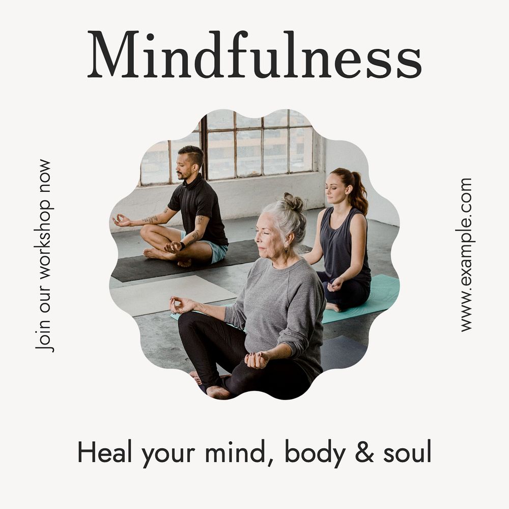 Mindfulness workshop Instagram post template, editable text