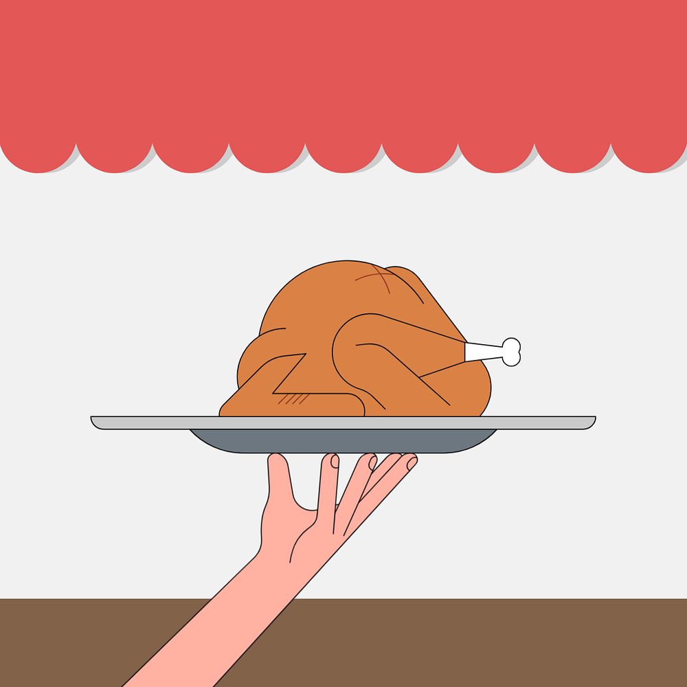 Hand serving turkey chicken background, food illustration, editable design