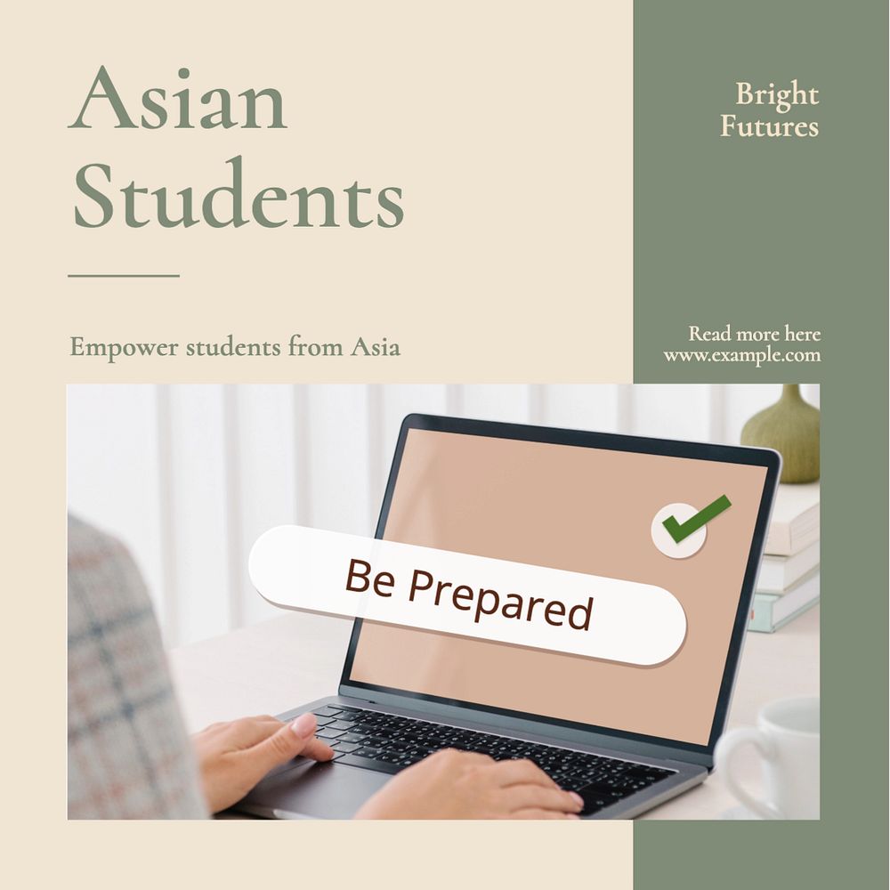 Asian students Instagram post template, editable text