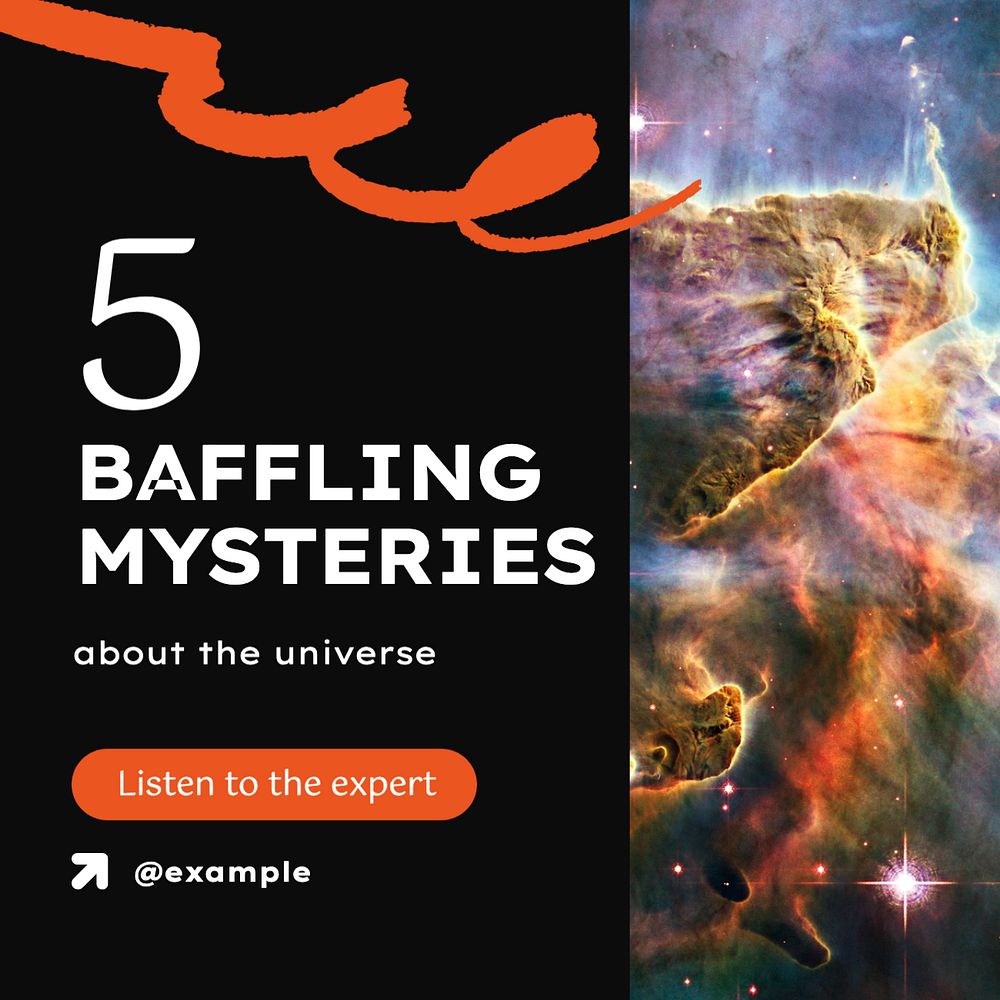 Baffling universe mysteries  Instagram post template, editable text