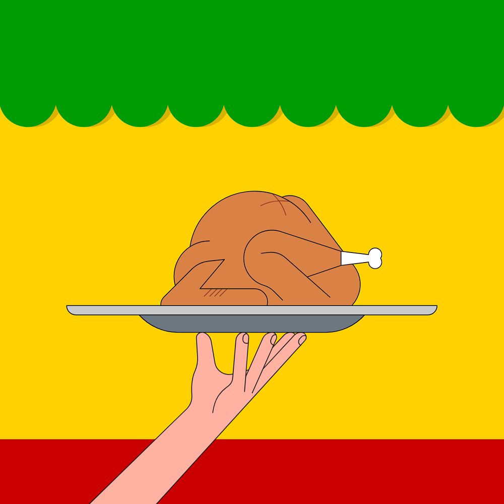 Hand serving turkey chicken background, food illustration, editable design