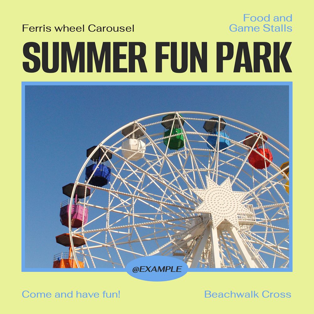 Summer fun park  Instagram post template, editable text