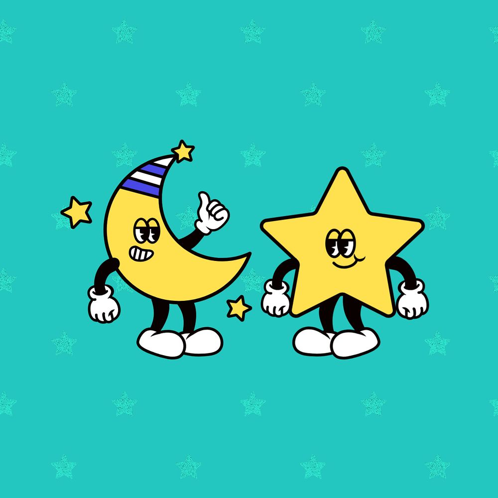 Moon & star cartoon character illustration, editable design