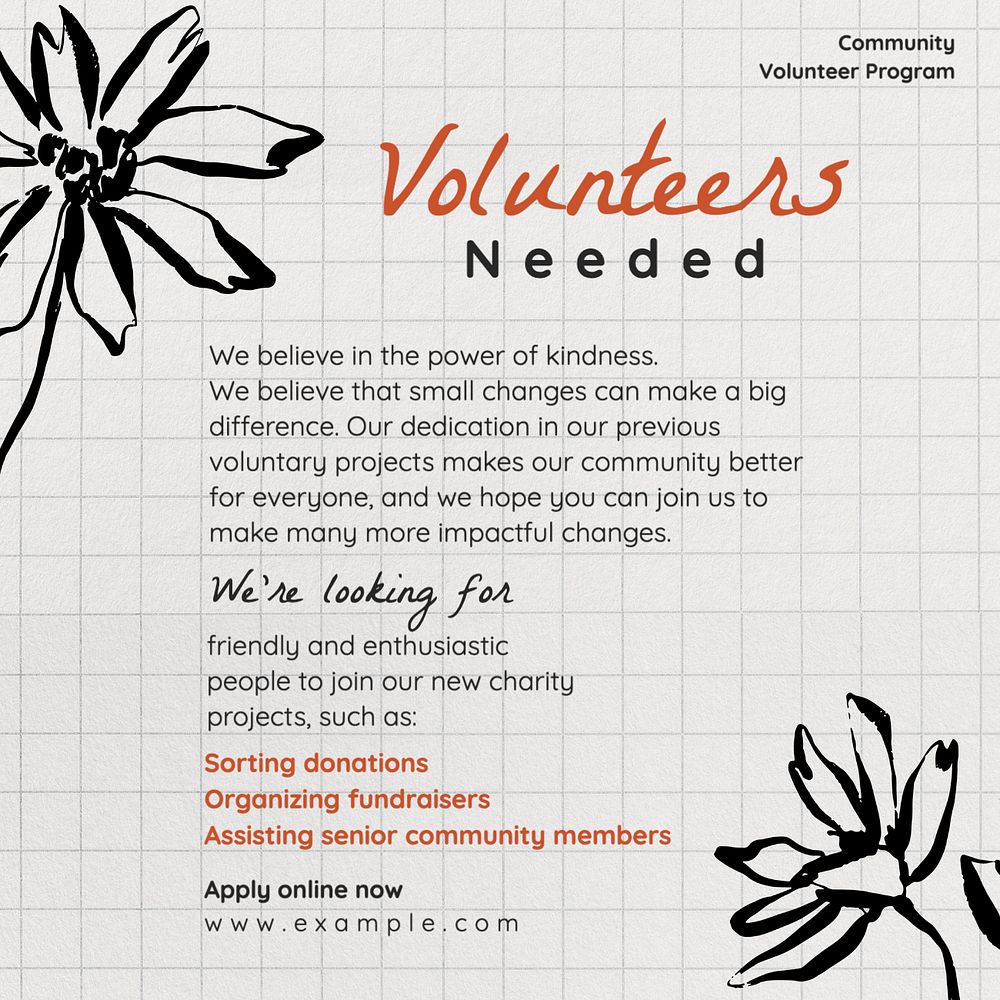 Volunteers needed Instagram post template, editable text