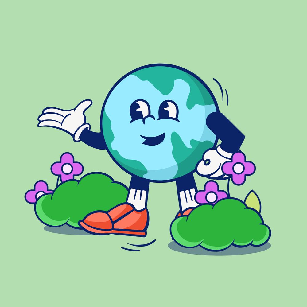 Sustainable globe, environment cartoon character illustration, editable design