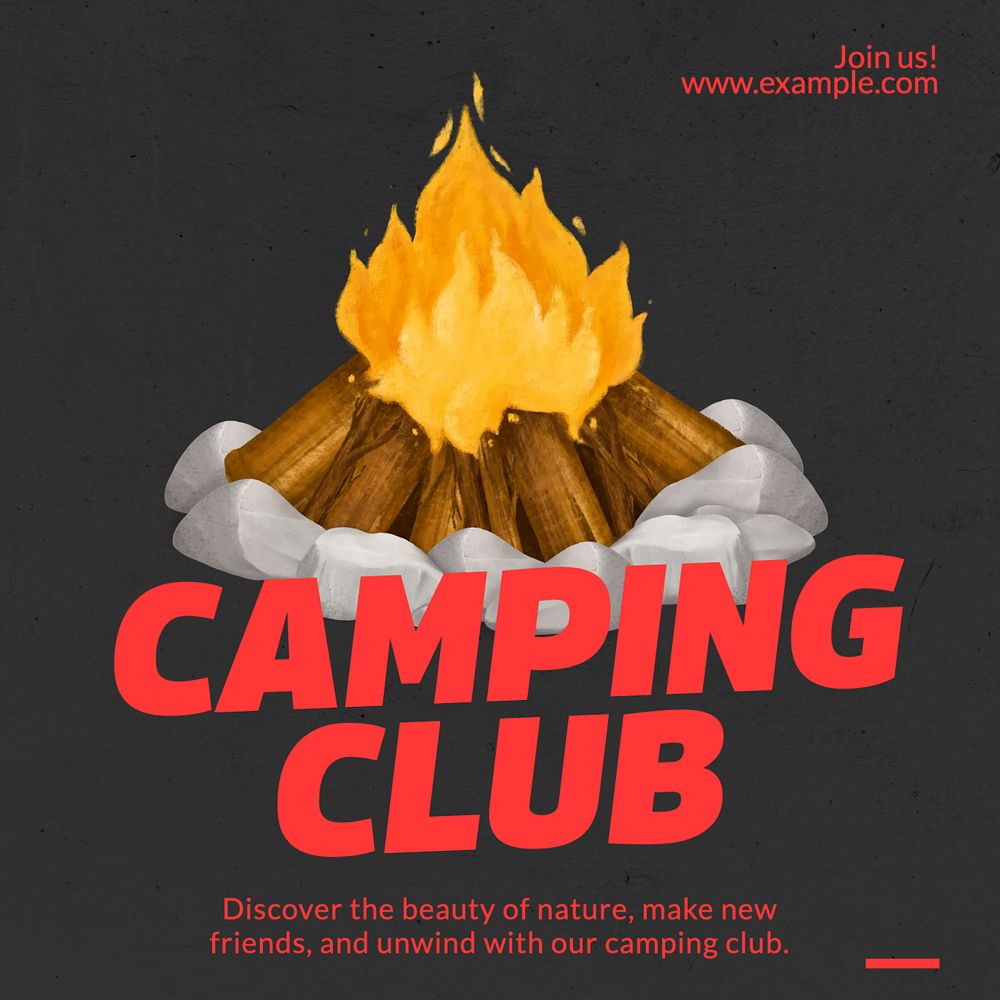 Camping club Instagram post template, editable text