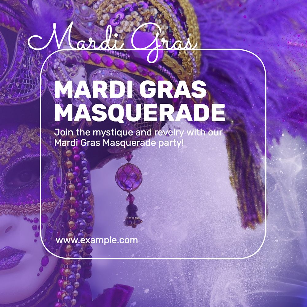 Mardi gras Instagram post template, editable text