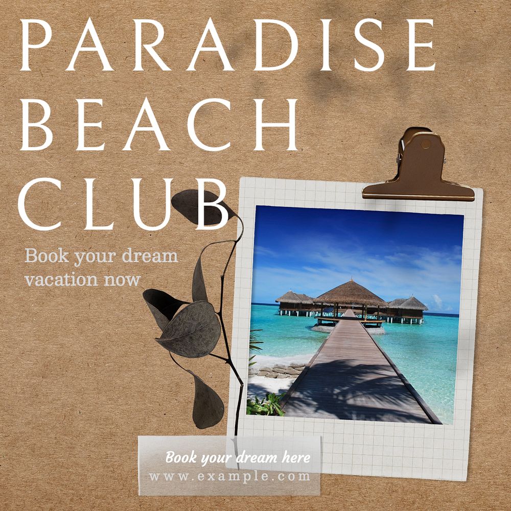 Paradise beach club Instagram post template, editable text