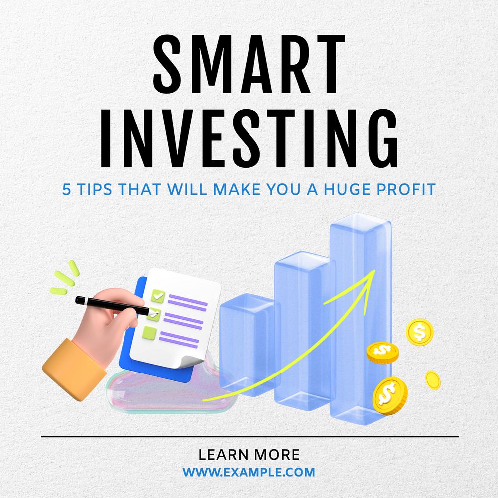 Smart investing Instagram post template, editable text