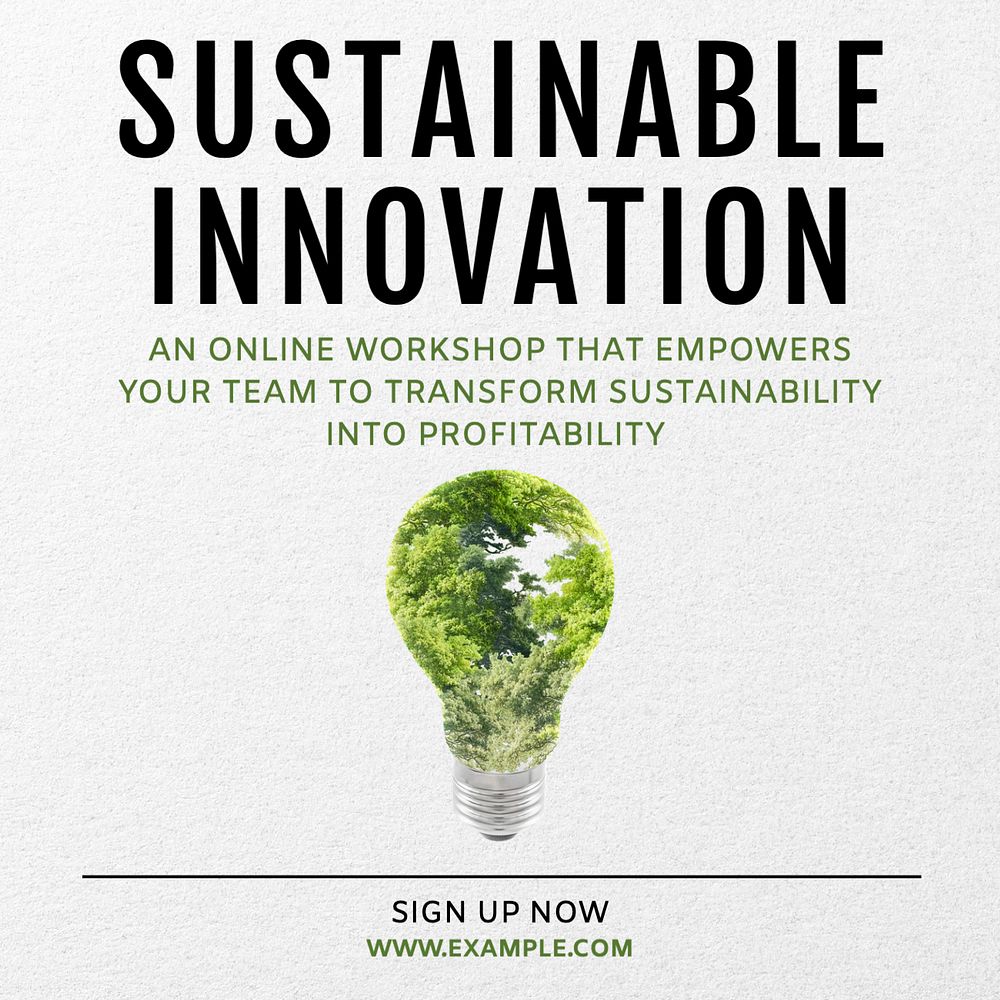 Sustainable innovation workshop Instagram post template, editable text