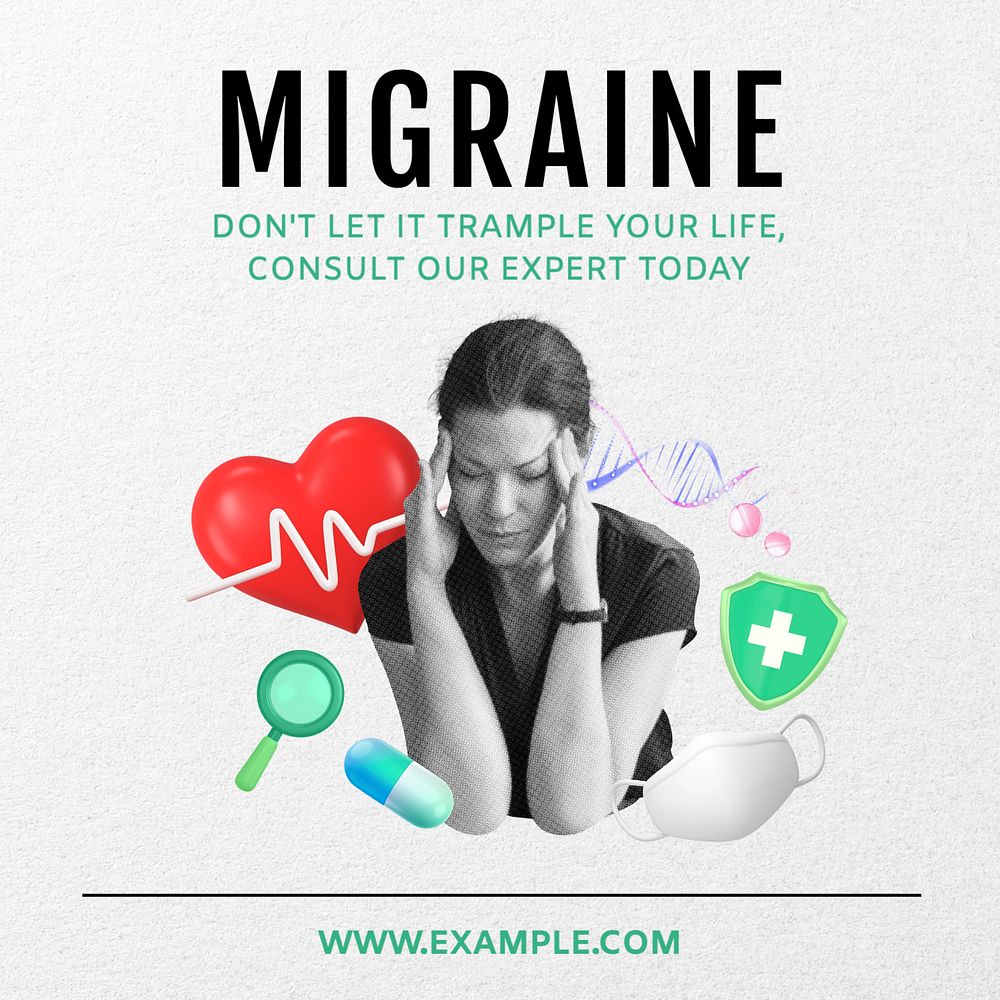 Migraine solutions Instagram post template, editable text