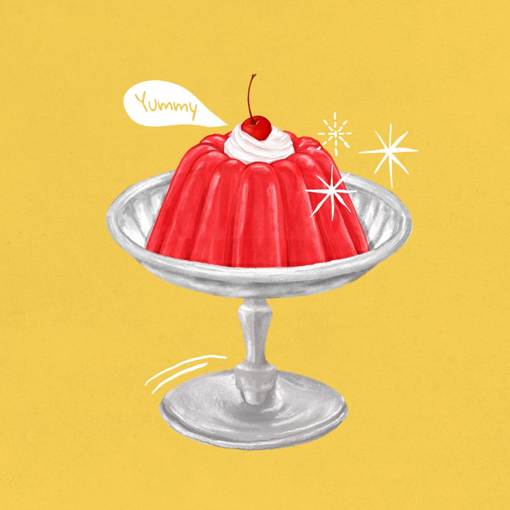 Red jello pudding, dessert illustration, editable design