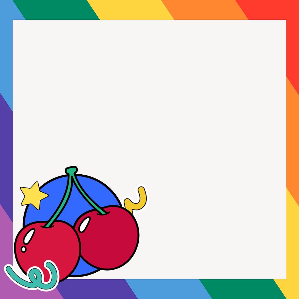 Rainbow cherry frame background, white editable design, editable design