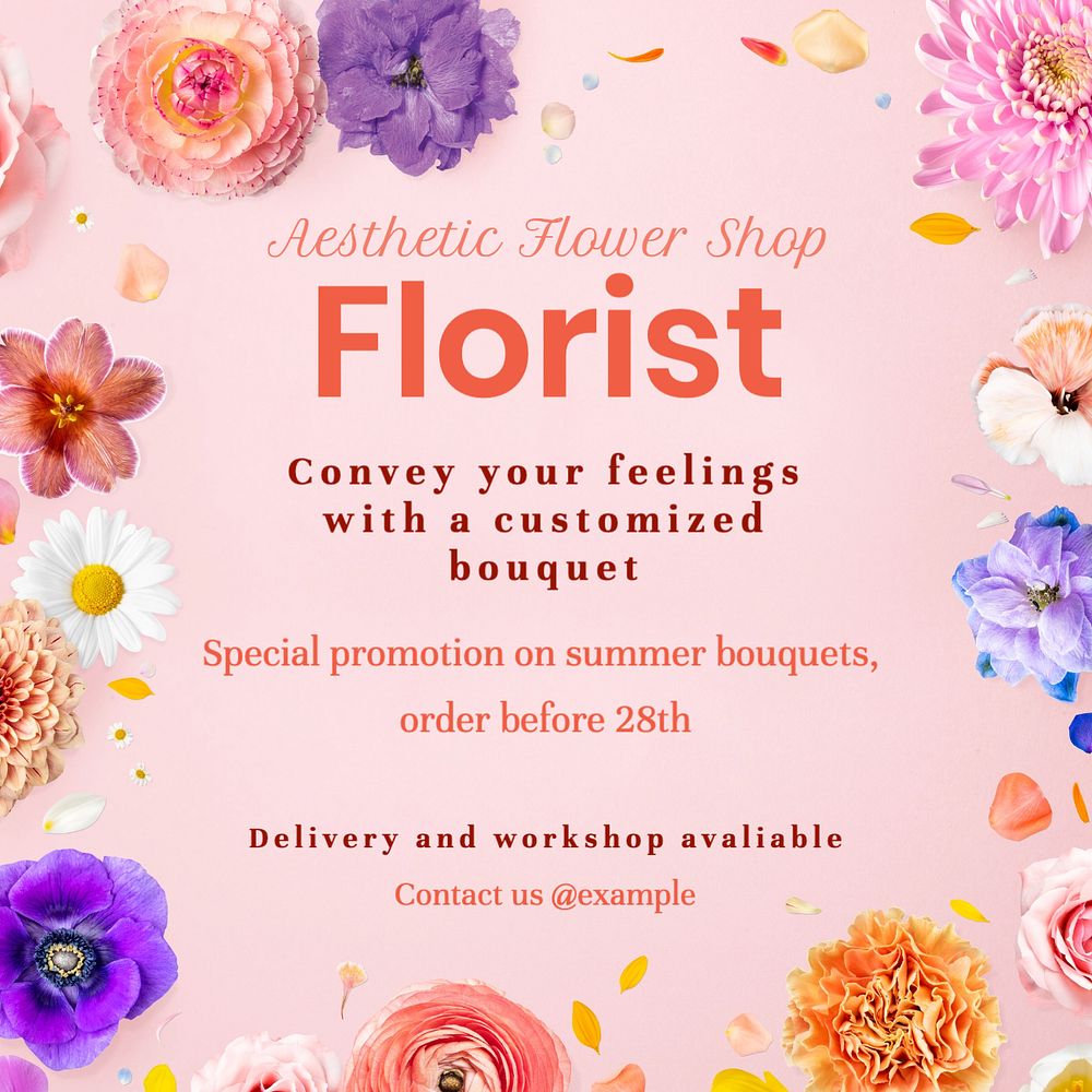 Florist Instagram post template, editable text