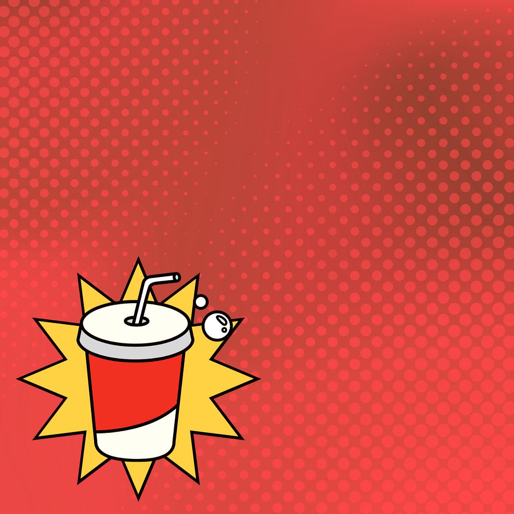 Red half-tone background, retro soda cup illustration, editable design