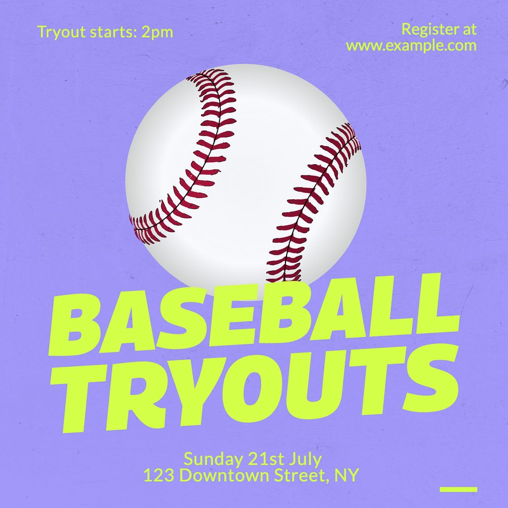 Baseball tryouts Instagram post template, editable text