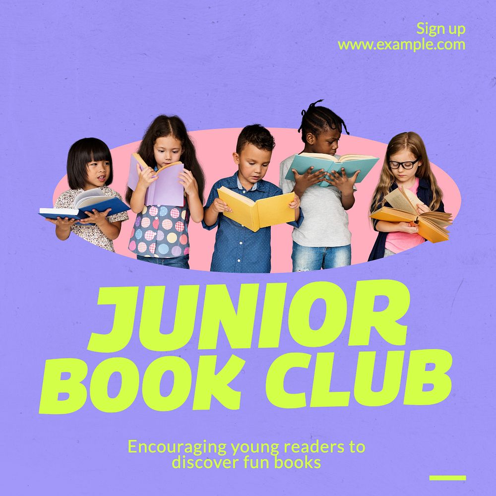 Junior book club Instagram post template, editable text