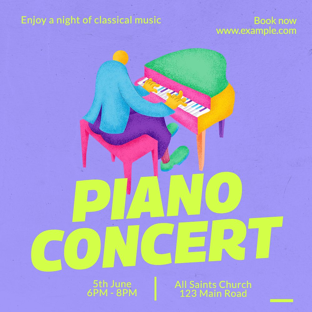 Piano concert Instagram post template, editable text