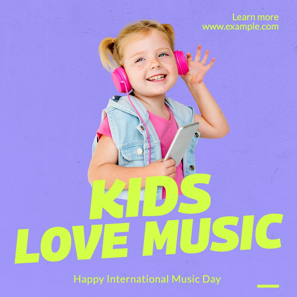 Kids love music Instagram post template, editable text