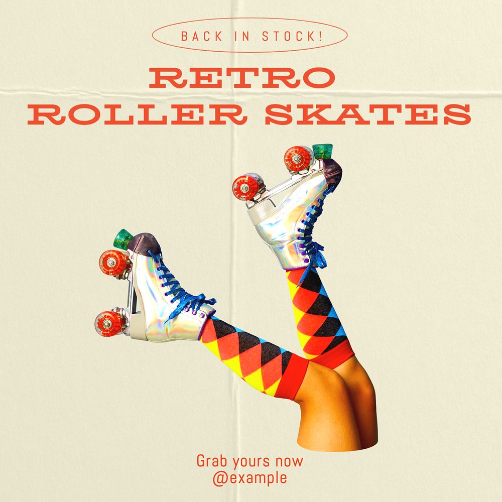 retro roller skates  Instagram post template, editable text