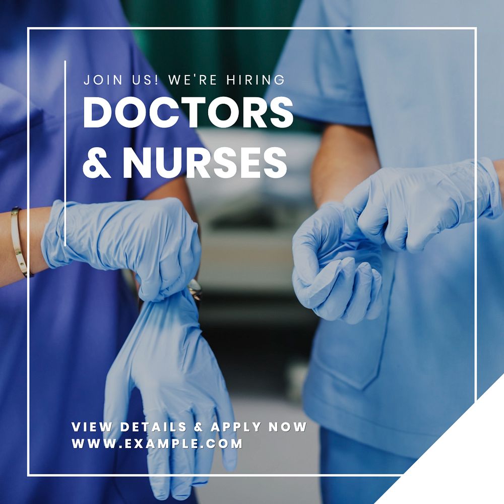 Hiring doctors & nurses Instagram post template, editable text