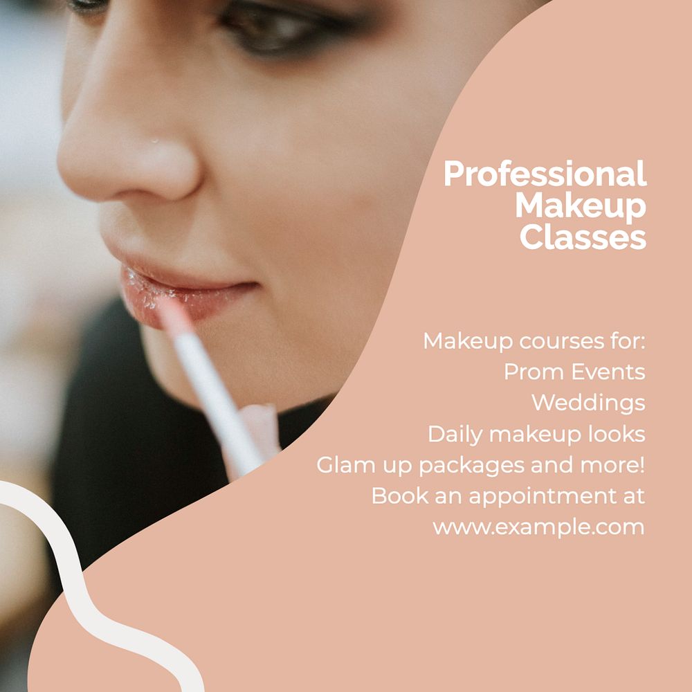 Professional makeup classes Instagram post template, editable text