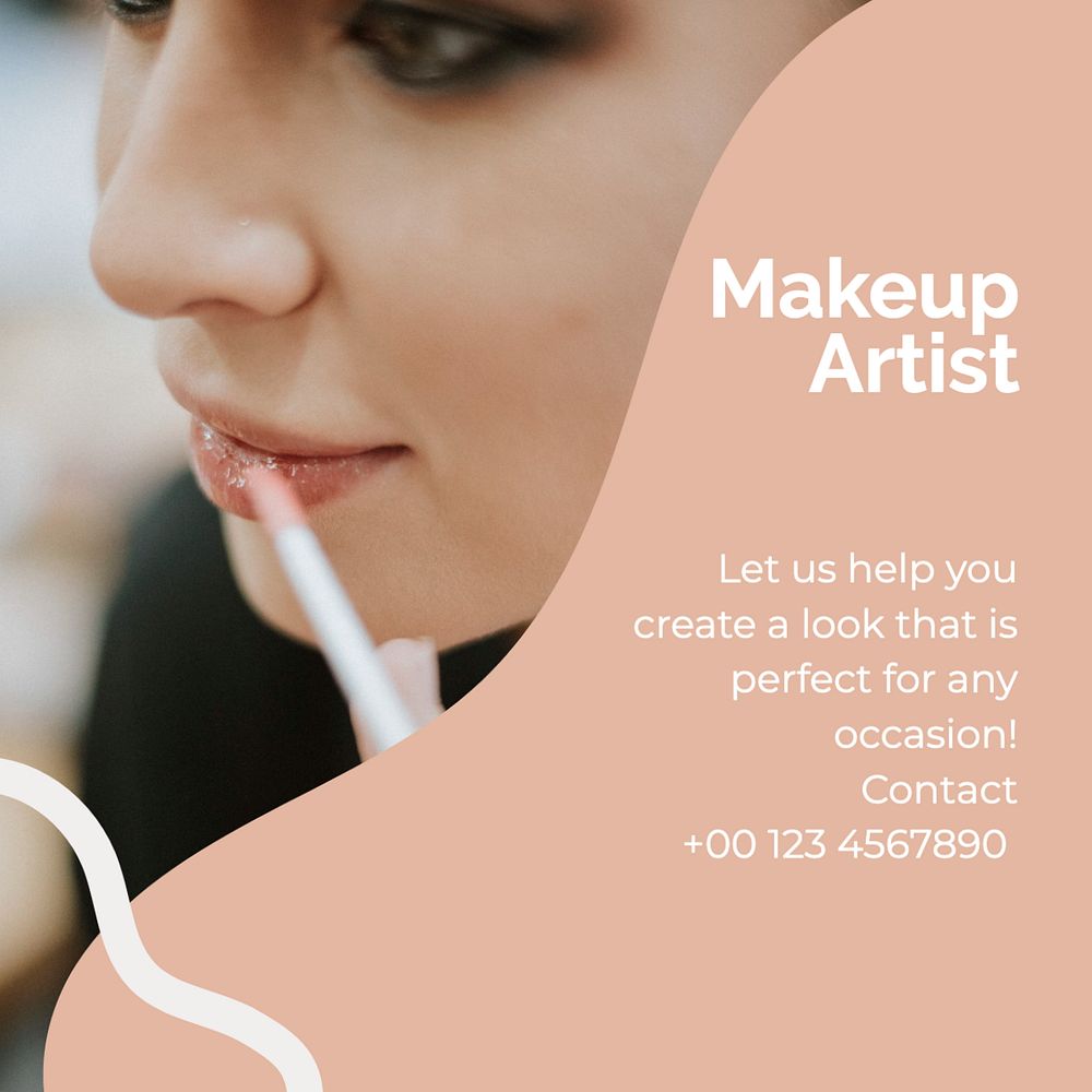 Makeup artist Instagram post template, editable text