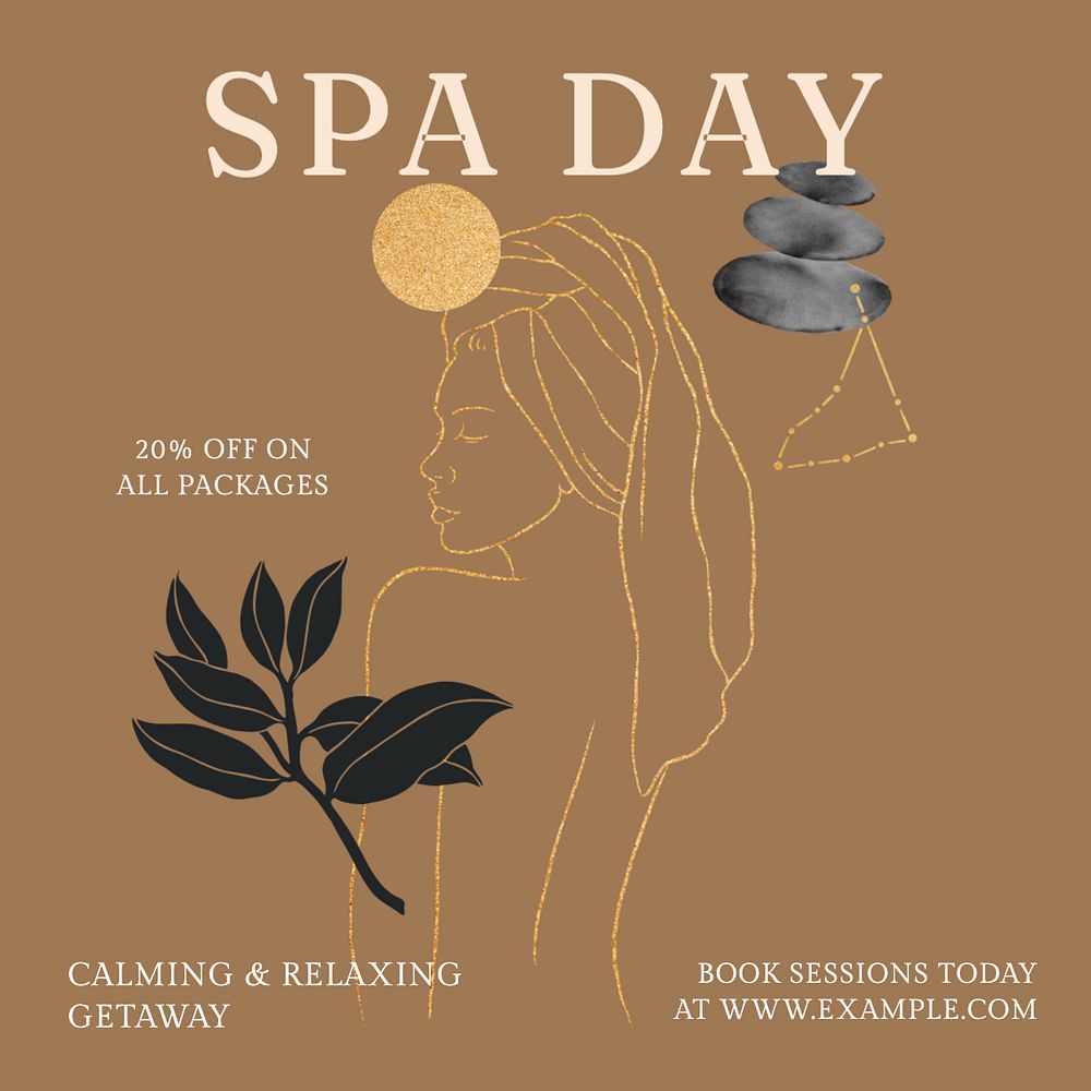 Spa day Instagram post template, editable text