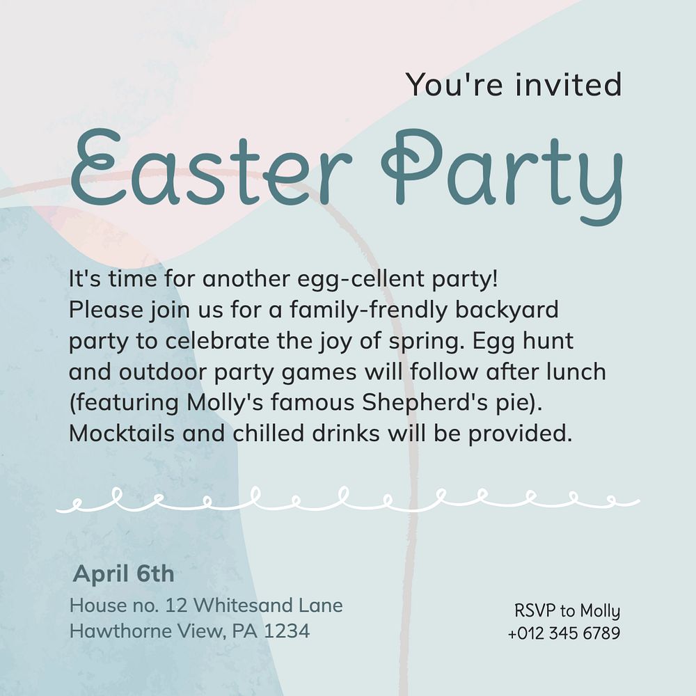 Easter party invitation Instagram post template, editable text