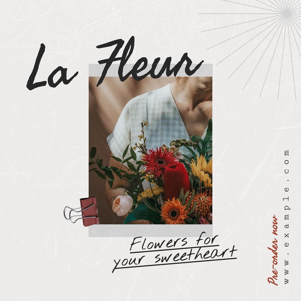 Flower shop Instagram post template, editable text