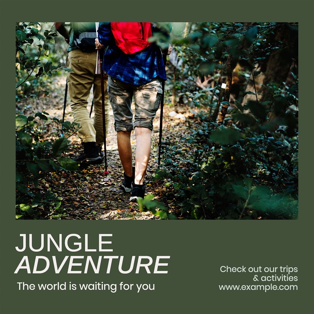 Jungle adventure Instagram post template, editable text