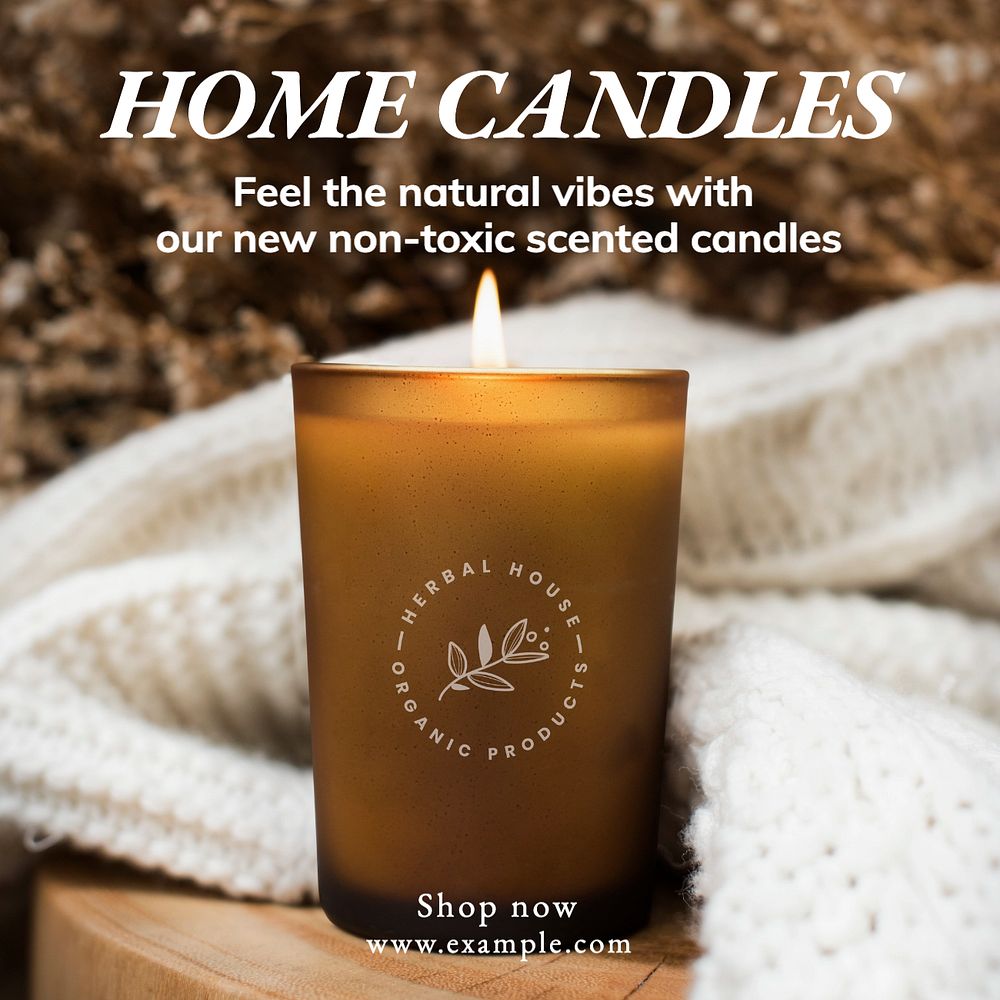 Home candles Instagram post template, editable text