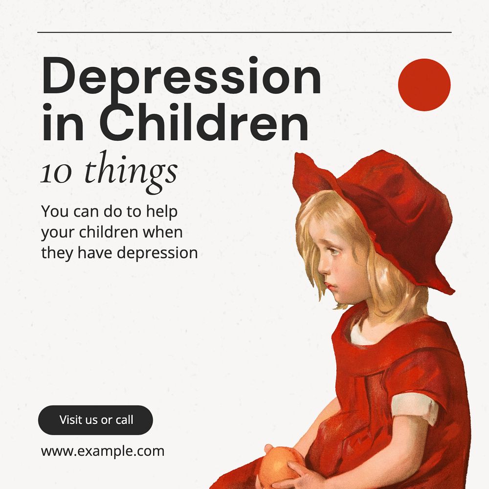 Depression in Children Instagram post template, editable text